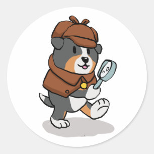Sticker Rond Chien habillé comme un détective   choisir la coul