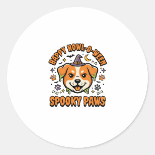 Sticker Rond Chien Halloween Pattes Épurées