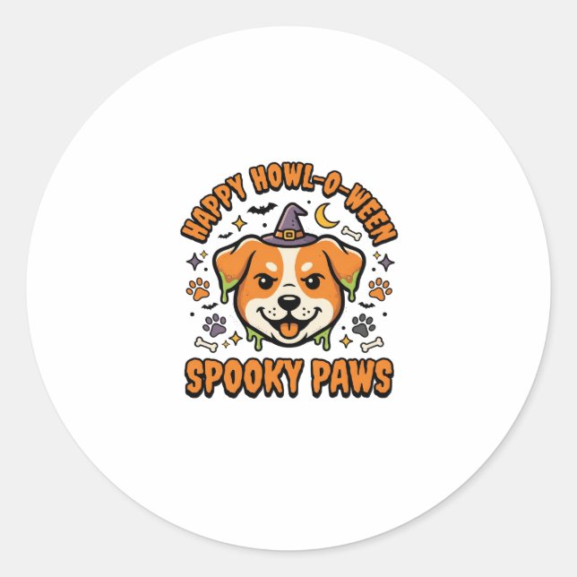 Sticker Rond Chien Halloween Pattes Épurées (Devant)