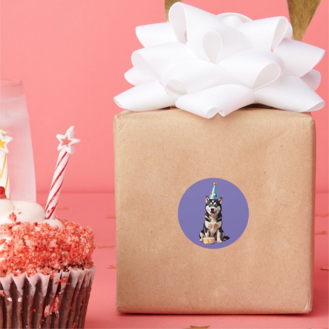 Sticker Rond Chien Husky Birthday (Fête)