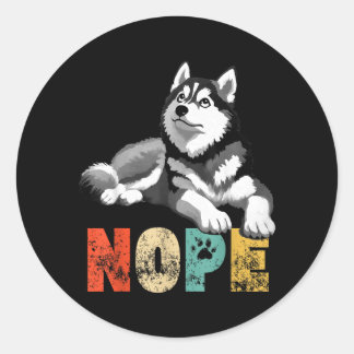 Sticker Rond Chien Husky Sibérien Paresseux Drôle Non Vintage