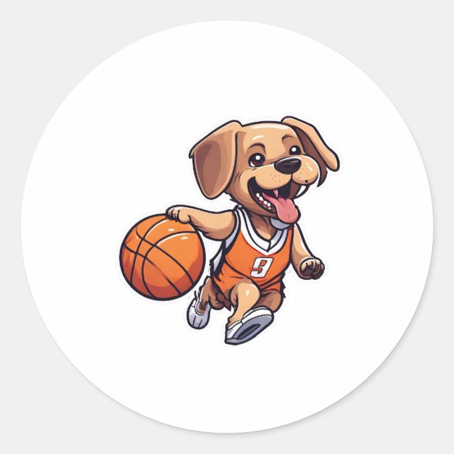 Sticker Rond Chien Jouant Au Basket (Devant)