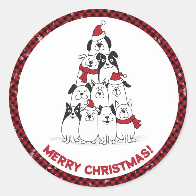 Sticker Rond Chien Joyeux Noël (Devant)