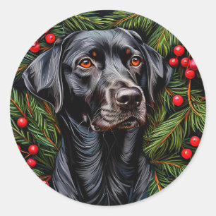 Sticker Rond Chien labrador de Noël Hiver Noël Décoration d'ani