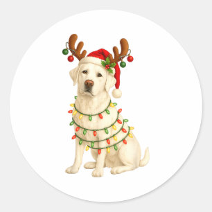 Sticker Rond Chien Labrador Pyjama Lumineux Arbre de Noël Labra