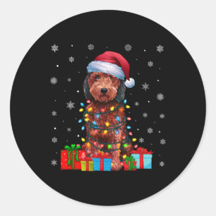 Sticker Rond Chien laide Noël éclaire Santa Hat Labradoodle Chi