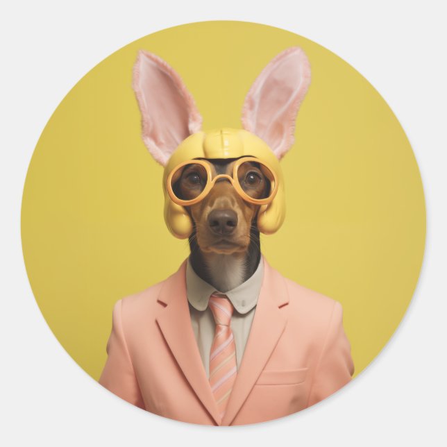 Sticker Rond Chien lapin de Pâques Dapper (Devant)