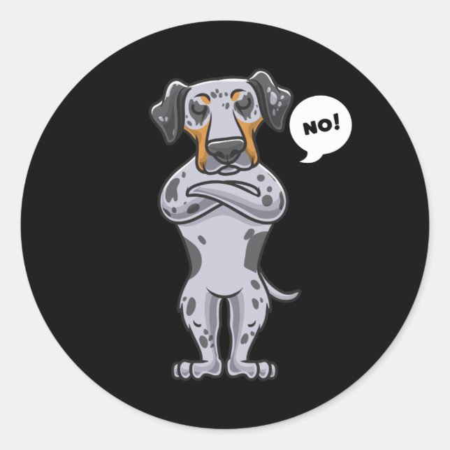 Sticker Rond Chien léopard de Catahoula têtu drôle (Devant)