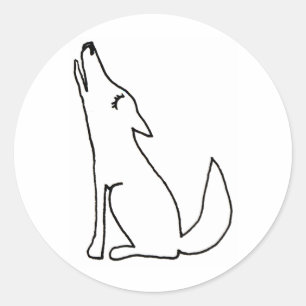 Sticker Rond Chien loup de coyote hurler - amusant dessin de li