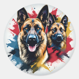 Sticker Rond Chien malinois audacieux et courageux
