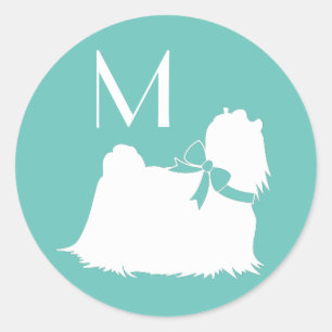 Sticker Rond Chien maltais Chien Chien Chien Coiffure longue