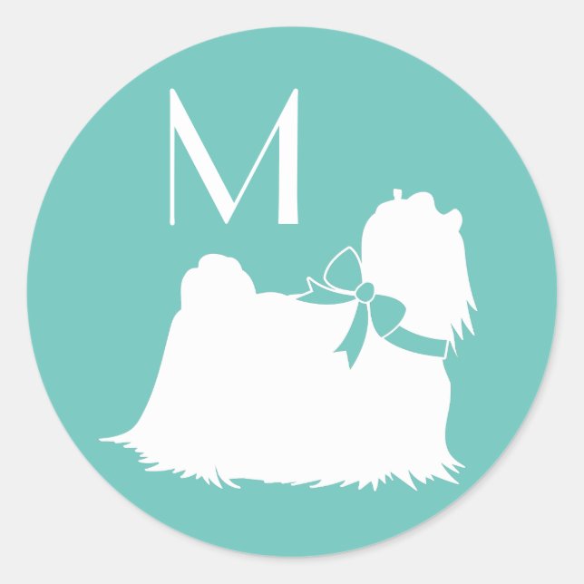Sticker Rond Chien maltais Chien Chien Chien Coiffure longue (Devant)