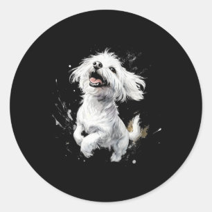 Sticker Rond Chien maltais Jouer Amoureux des chiens