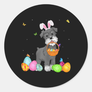 Sticker Rond Chien Maman Cute Bunny Schnauzer Oeufs Pâques Jour