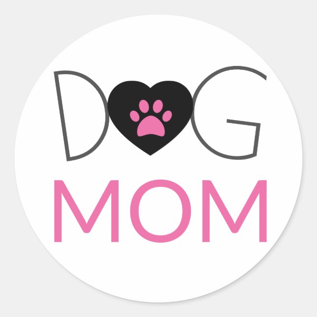 Sticker Rond Chien maman Empreinte de patte rose noir (Devant)