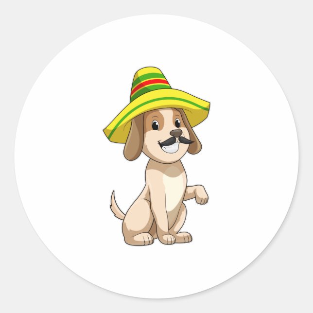 Sticker Rond Chien mexicain avec casquette de paille (Devant)