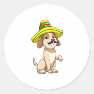 Sticker Rond Chien mexicain avec casquette de paille