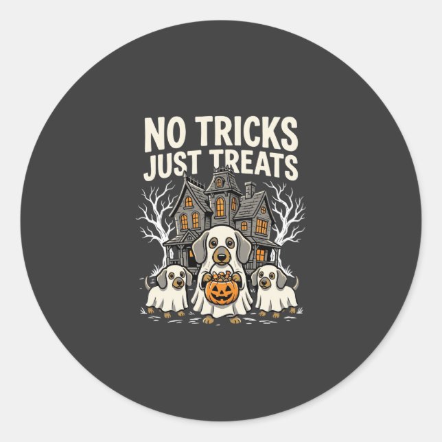 Sticker Rond Chien Mignon Halloween Pas de Farces Rien que des  (Devant)