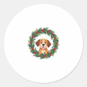Sticker Rond Chien mignon Nez Noël Wreath Noël Chien Maman D