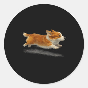 Sticker Rond Chien mignon qui court drôle corgi qui court en ar