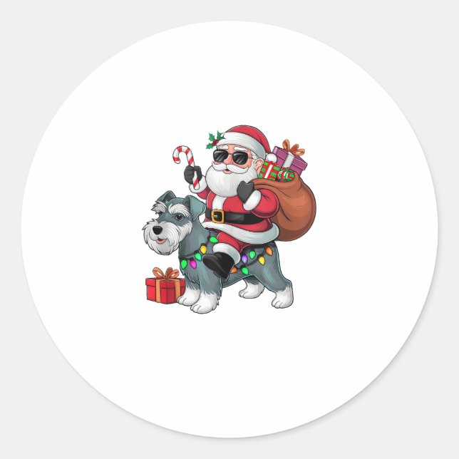Sticker Rond Chien miniature Schnauzer de l'éclairage de Noël P (Devant)