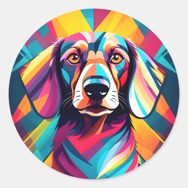 Sticker Rond Chien moderne Dachshund géométrique (Devant)