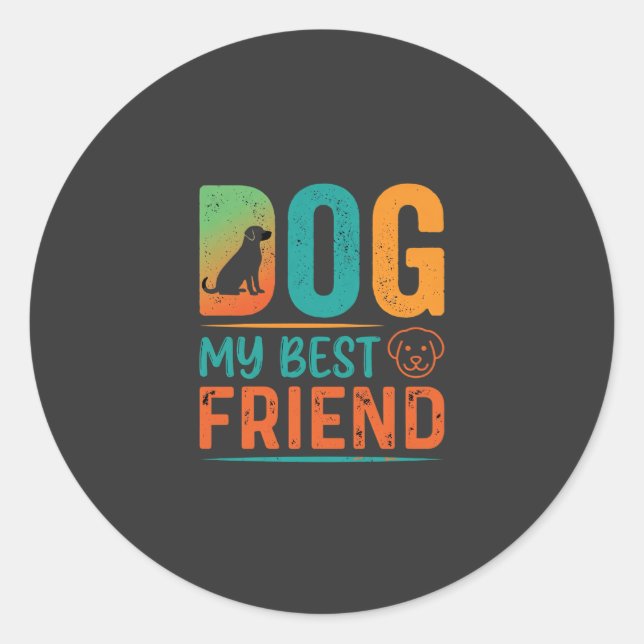Sticker Rond Chien Mon Meilleur Ami Design Rétro (Devant)