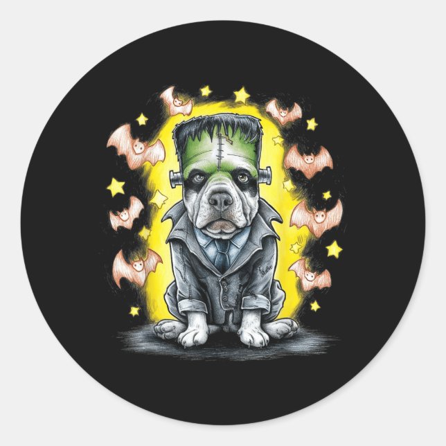 Sticker Rond Chien Monstre de Frankenstein Effrayant - Hallowee (Devant)