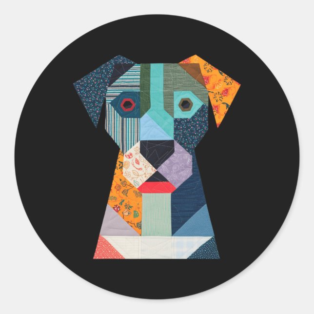 Sticker Rond Chien Motif De Quilt Pour Coudre De Quilter Lover (Devant)