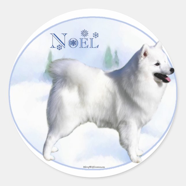 Sticker Rond Chien Noel Eskimo Américain (Devant)