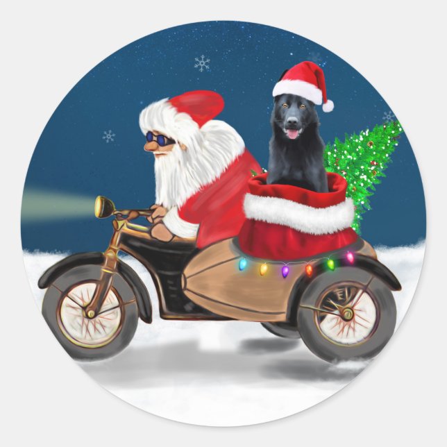 Sticker Rond Chien noir allemand berger Noël Père Noël (Devant)