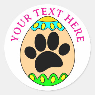 Sticker Rond Chien Pâques Oeuf Empreinte de Patte Texte Personn