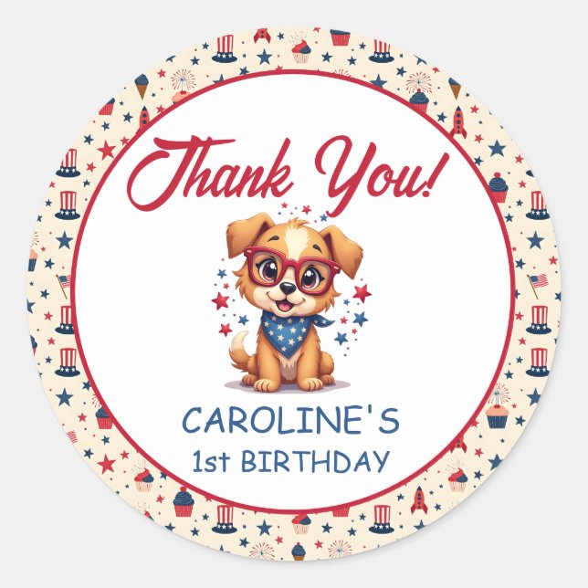 Sticker Rond Chien Patriote Merci (Devant)