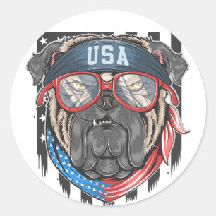 Sticker Rond Chien patriotique américain