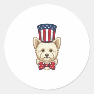 Sticker Rond Chien patriotique chapeau haut de forme vintage ve