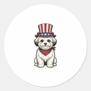 Sticker Rond Chien Patriotique Gravure Vintage Vector Design_1