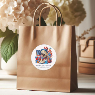 Sticker Rond Chien Patriotique Haut Chapeau Rouge Blanc Bleu Ét