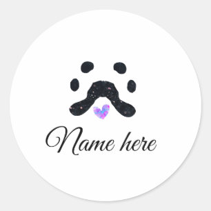 Sticker Rond Chien patte noir animal ajouter nom texte animal p