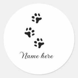 Sticker Rond Chien patte noir animal ajouter nom texte animal p