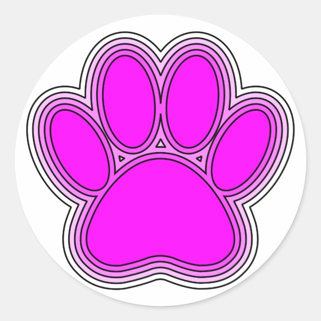 Sticker Rond Chien Paw En Rose Avec Des Contours (Devant)