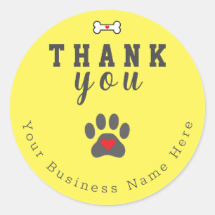 Sticker Rond Chien Paw Merci Personnalisé, Jaune