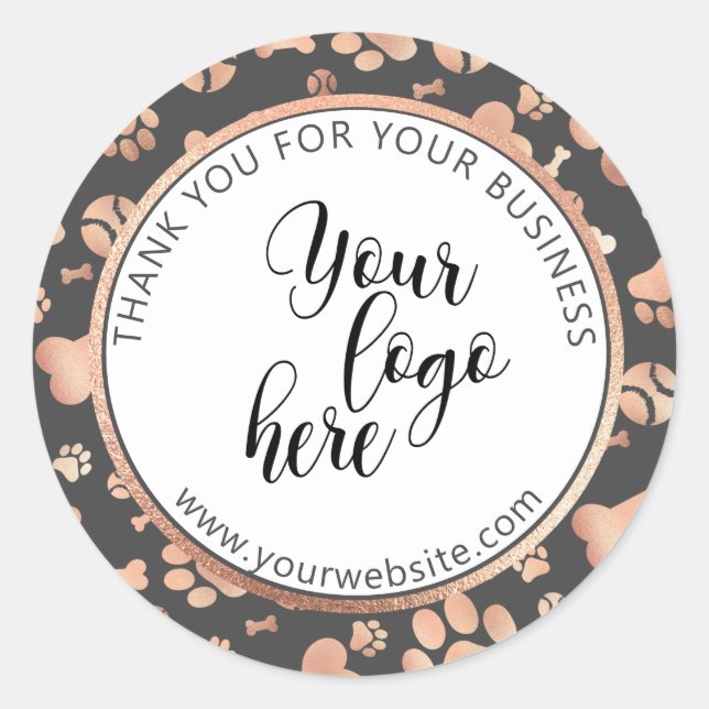 Sticker Rond Chien Paw Rose Gold Custom Logo Pet (Devant)