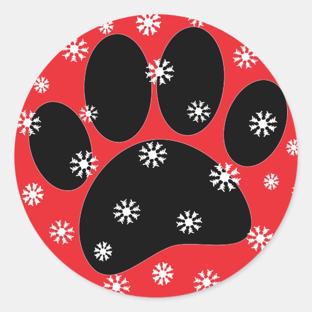 Sticker Rond Chien Pawprint Noël Neige Flakes Personnalisé (Devant)
