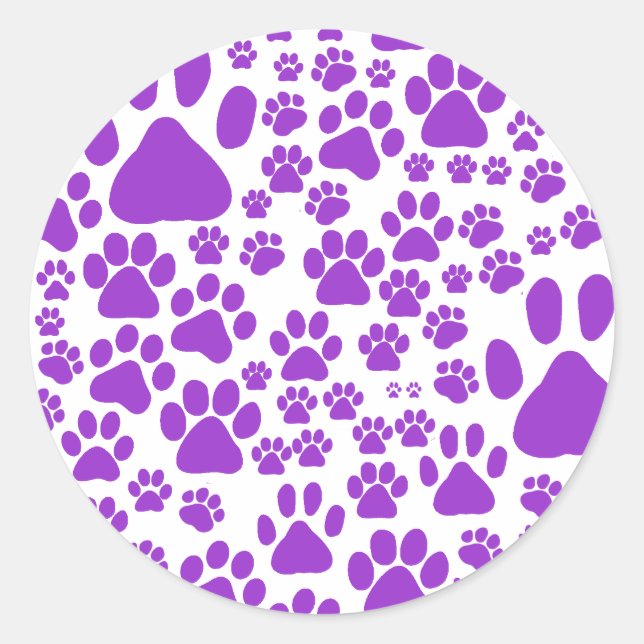 Sticker Rond Chien Paws, Chiot Paws, Animal Paks, Purple Paws (Devant)