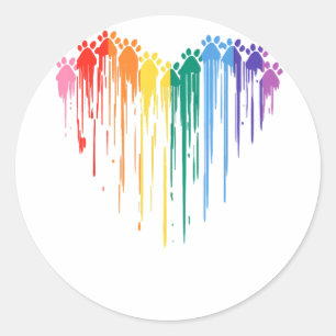 Sticker Rond Chien Paws Rainbow Heart Amoureux des chiens Gay p