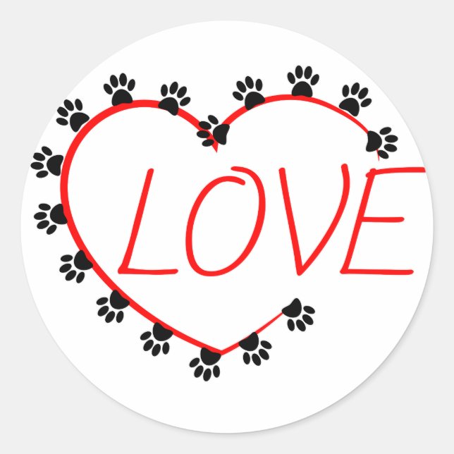 Sticker Rond Chien Paws Red Heart Love (Devant)
