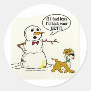 Sticker Rond Chien Pees sur Snowman