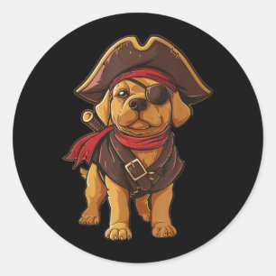 Sticker Rond Chien Pirate Golden Retriever Fête d'Halloween Hom
