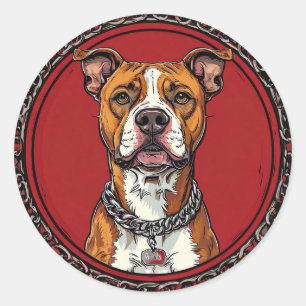 Sticker Rond Chien Pitbull fort