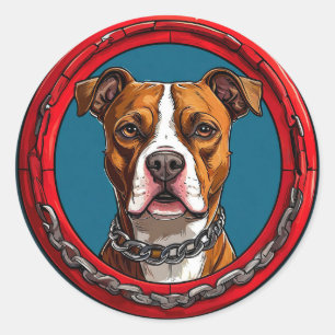 Sticker Rond Chien Pitbull fort